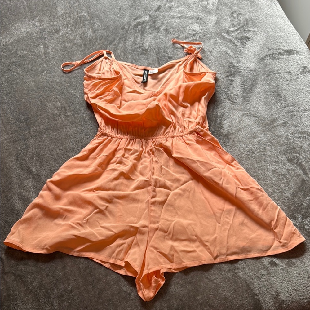 Divided Orange Chemise with Silky Finish and Ruffle Details